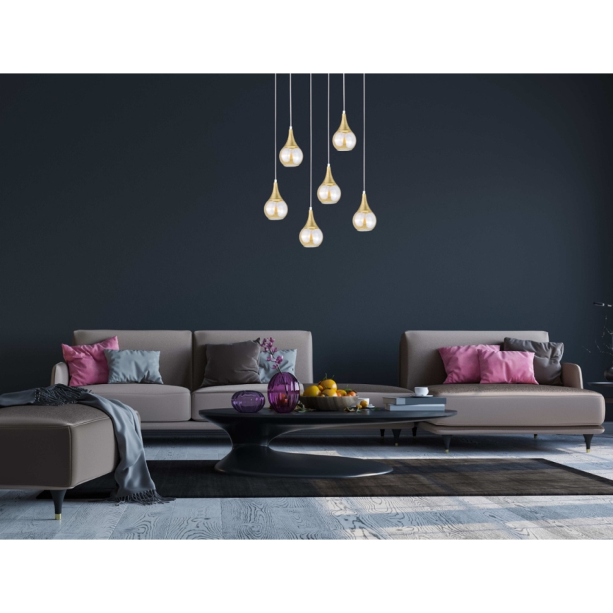 Hängeleuchte LACRIMA HONEY 6xE27/60W/230V weiß/golden/rauchig beige