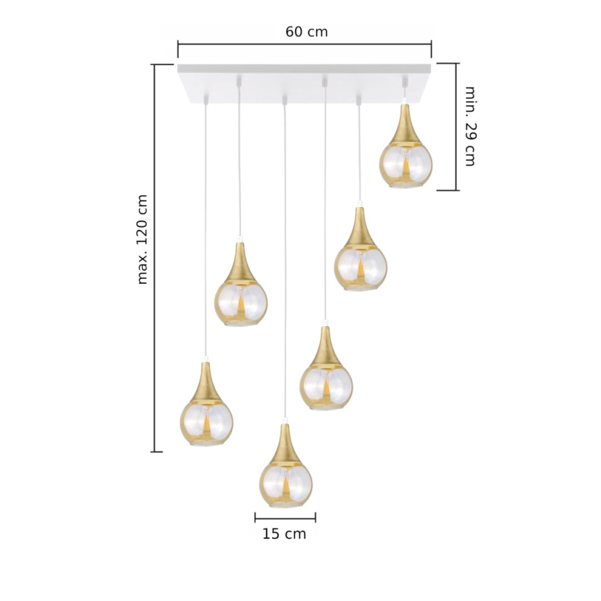 Hängeleuchte LACRIMA HONEY 6xE27/60W/230V weiß/golden/rauchig beige