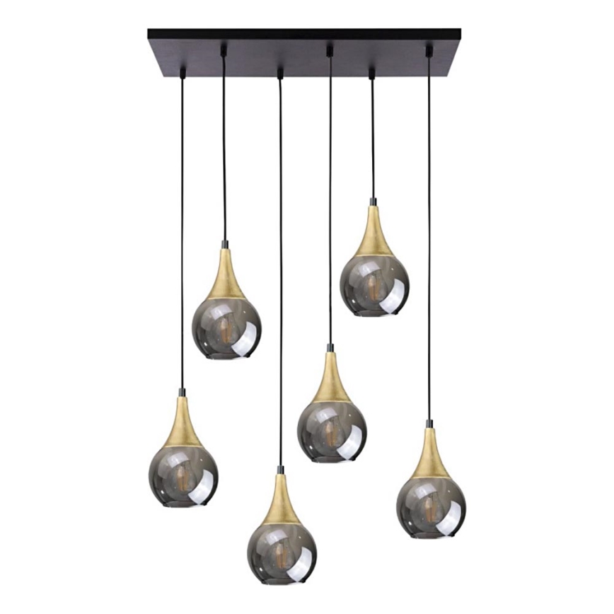 Hängeleuchte LACRIMA SMOKY 6xE27/60W/230V schwarz/golden/rauchig schwarz