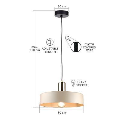 Hängeleuchte LATTE 1xE27/60W/230V beige/schwarz/glänzendes Chrom