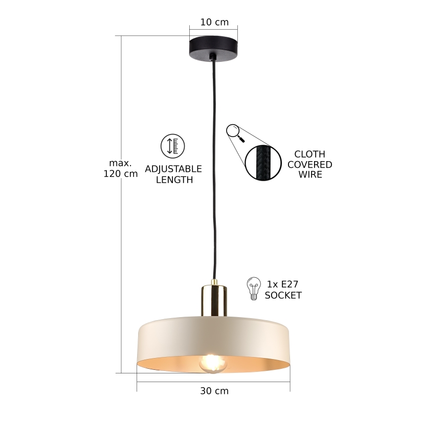 Hängeleuchte LATTE 1xE27/60W/230V beige/schwarz/glänzendes Chrom
