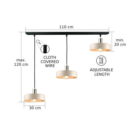 Hängeleuchte LATTE 3xE27/60W/230V beige/schwarz/glänzendes Chrom