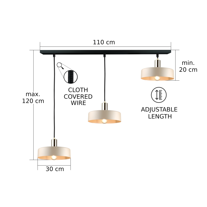 Hängeleuchte LATTE 3xE27/60W/230V beige/schwarz/glänzendes Chrom