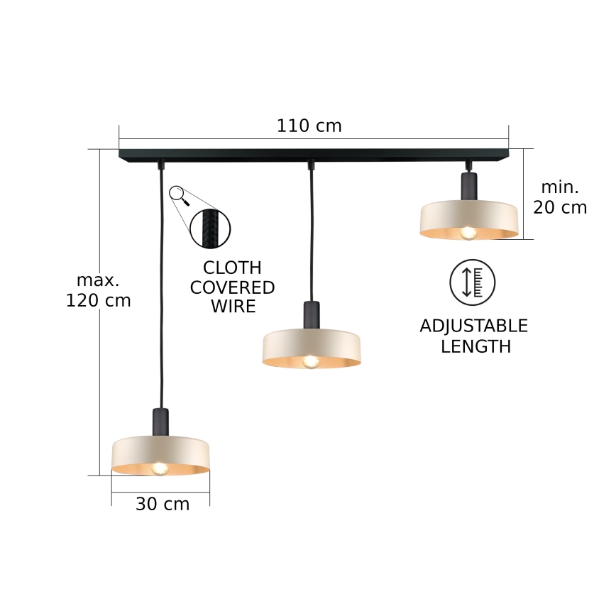 Hängeleuchte LATTE 3xE27/60W/230V beige/schwarz