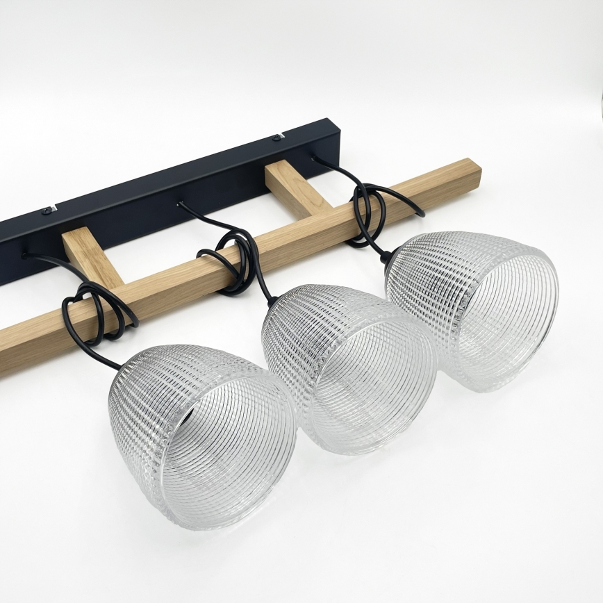 Hängeleuchte LEANDRA an Kabel, 3xE27/15W/230V, Eiche/Schwarz