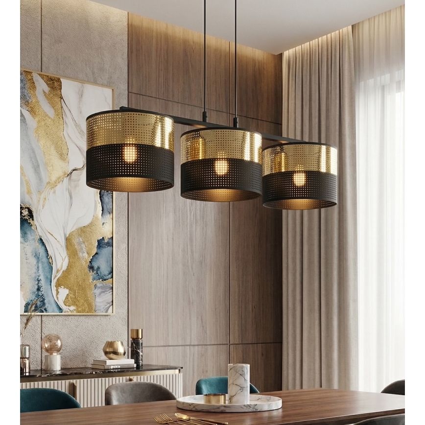 Hängeleuchte LUX an Kabel 3xE27/15W/230V schwarz/gold