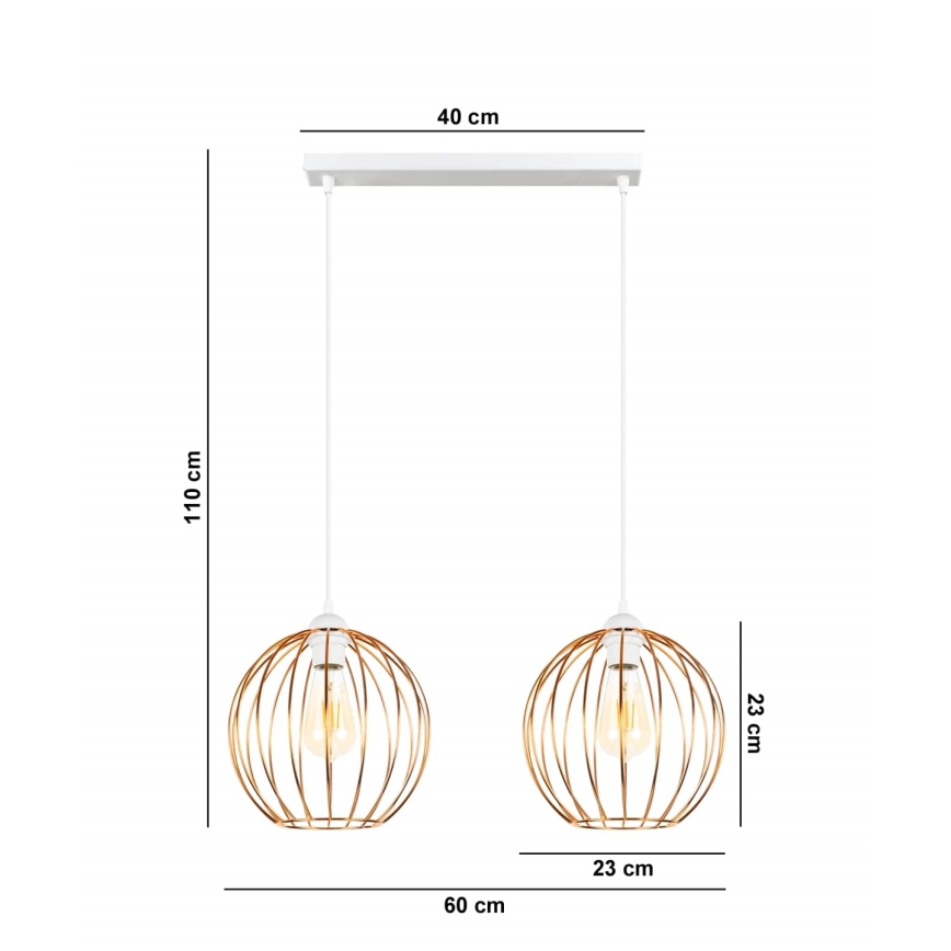 Hängeleuchte MATT 2xE27/60W/230V weiß/Kupfer