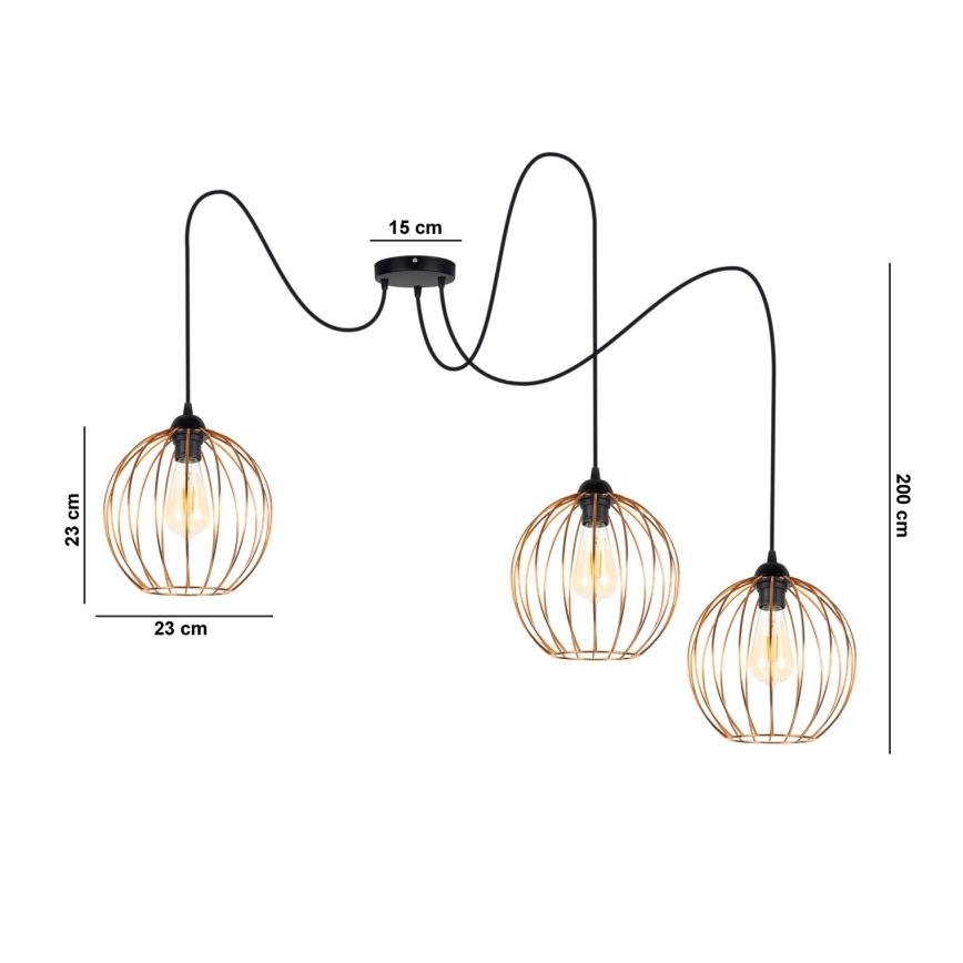 Hängeleuchte MATT 3xE27/60W/230V Spinne schwarz/kupfern