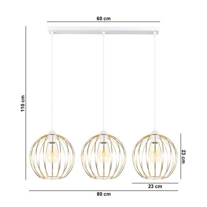 Hängeleuchte MATT 3xE27/60W/230V weiß/gold