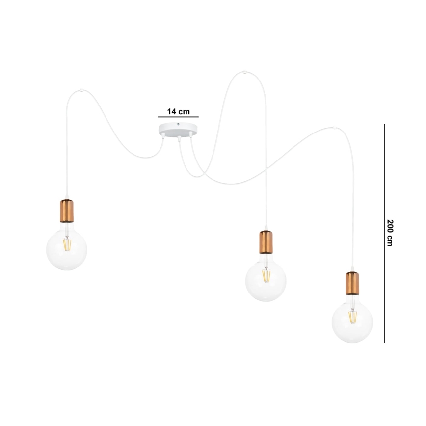 Hängeleuchte MIROS 3xE27/60W/230V Spinne weiß/kupfern