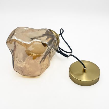 Hängeleuchte mit Kabel CRISTAL 1xE14/15W/230V Messing/rauchiges Beige