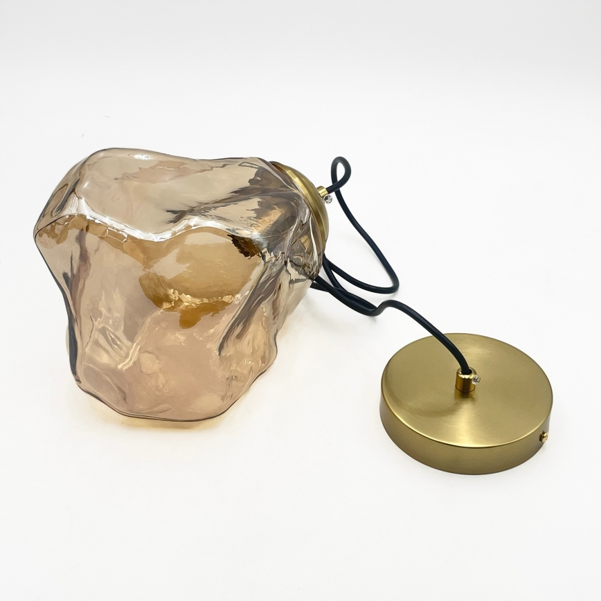 Hängeleuchte mit Kabel CRISTAL 1xE14/15W/230V Messing/rauchiges Beige