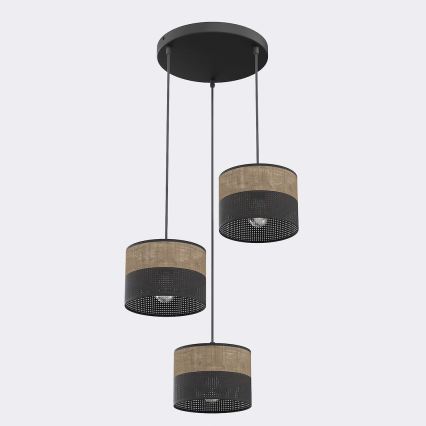 Hängeleuchte mit Kabel KARBON 3xE27/15W/230V schwarz/braun
