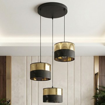 Hängeleuchte mit Kabel LUX 3xE27/15W/230V schwarz/gold