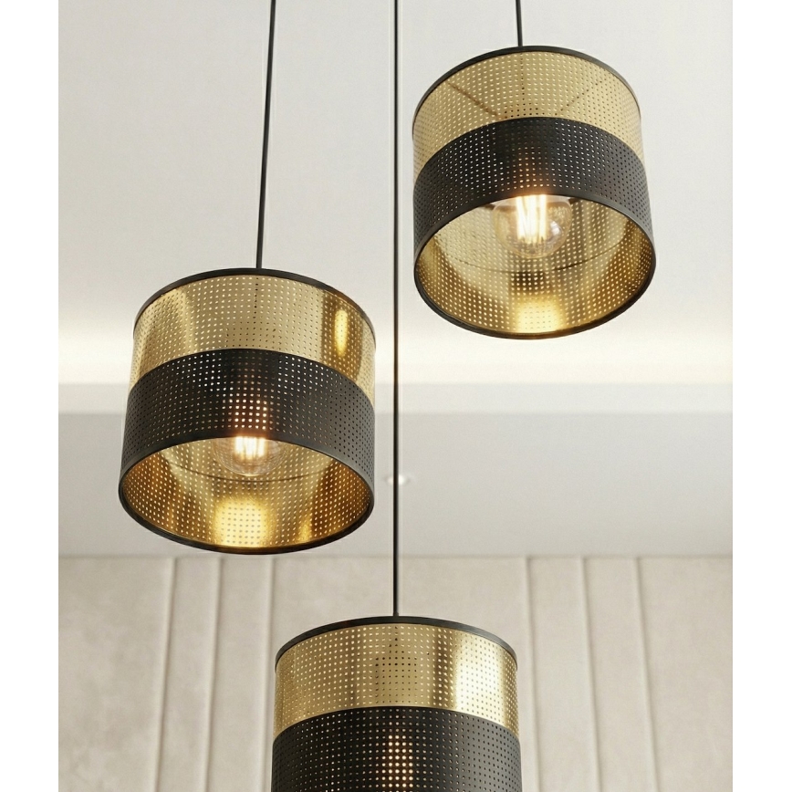 Hängeleuchte mit Kabel LUX 3xE27/15W/230V schwarz/gold