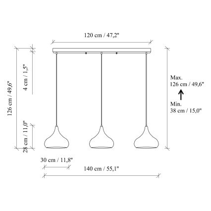 Hängeleuchte mit Kabel MUBA 3xE27/40W/230V, kupferfarben