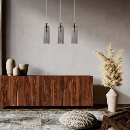 Hängeleuchte mit Kabel PIEGA 3xE14/40W/230V Messing/rauchschwarz