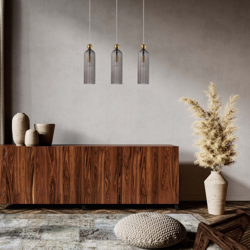 Hängeleuchte mit Kabel PIEGA 3xE14/40W/230V Messing/rauchschwarz