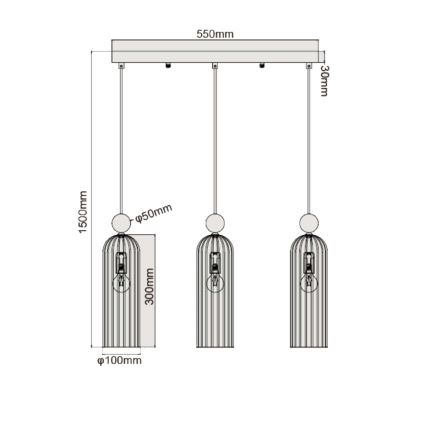 Hängeleuchte mit Kabel PIEGA 3xE14/40W/230V Messing/rauchschwarz