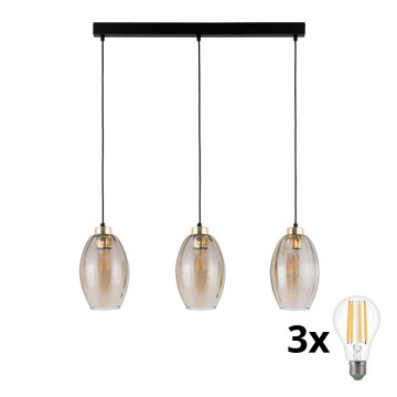 Hängeleuchte mit Kabel SEBO 3xE27/15W/230V schwarz/rauchiges Beige