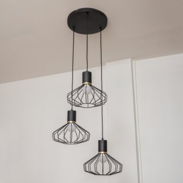 Hängeleuchte mit Kabel SOLANO 3xE27/15W/230V schwarz/gold