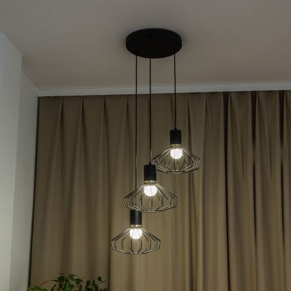 Hängeleuchte mit Kabel SOLANO 3xE27/15W/230V schwarz/gold