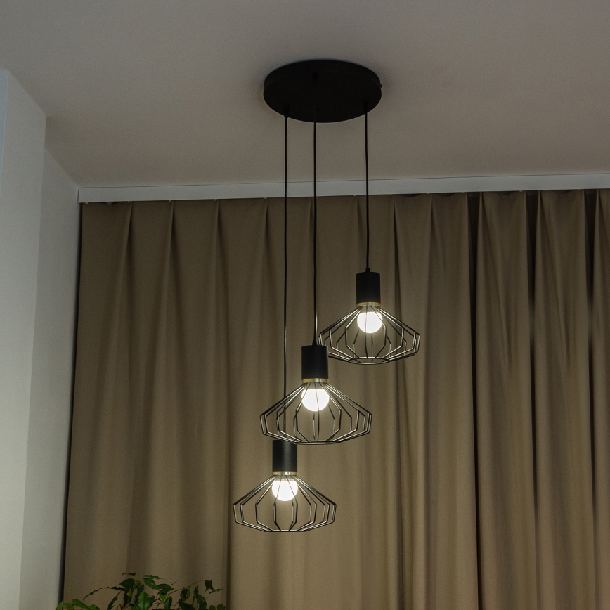 Hängeleuchte mit Kabel SOLANO 3xE27/15W/230V schwarz/gold