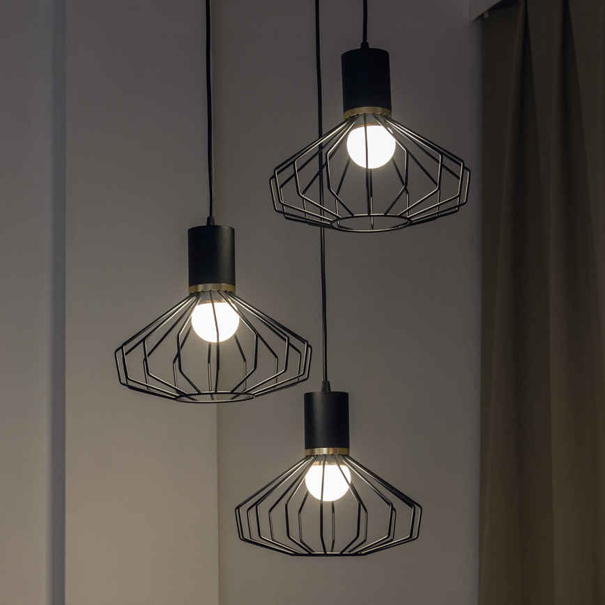 Hängeleuchte mit Kabel SOLANO 3xE27/15W/230V schwarz/gold