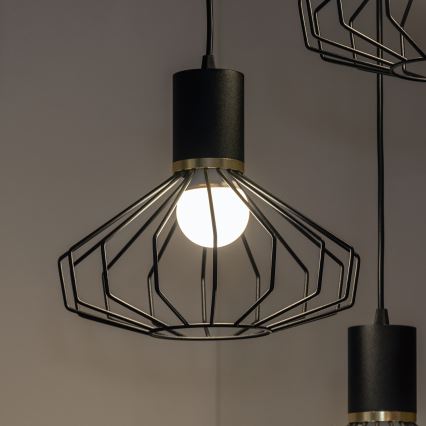 Hängeleuchte mit Kabel SOLANO 3xE27/15W/230V schwarz/gold