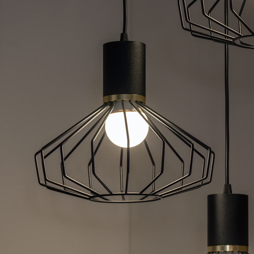 Hängeleuchte mit Kabel SOLANO 3xE27/15W/230V schwarz/gold