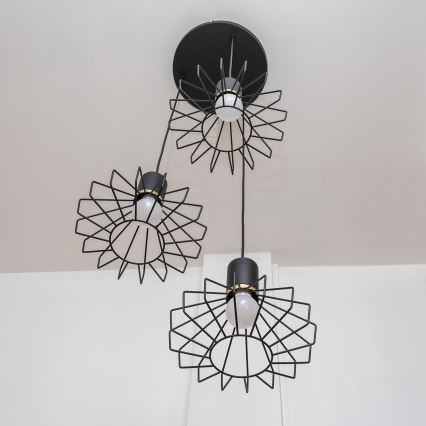 Hängeleuchte mit Kabel SOLANO 3xE27/15W/230V schwarz/gold