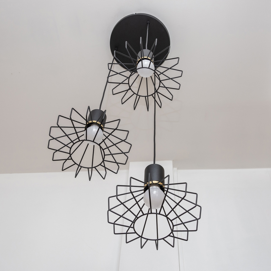 Hängeleuchte mit Kabel SOLANO 3xE27/15W/230V schwarz/gold