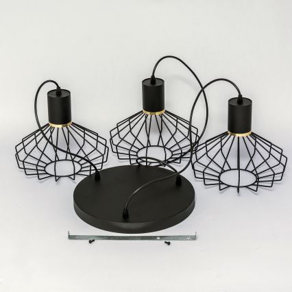 Hängeleuchte mit Kabel SOLANO 3xE27/15W/230V schwarz/gold