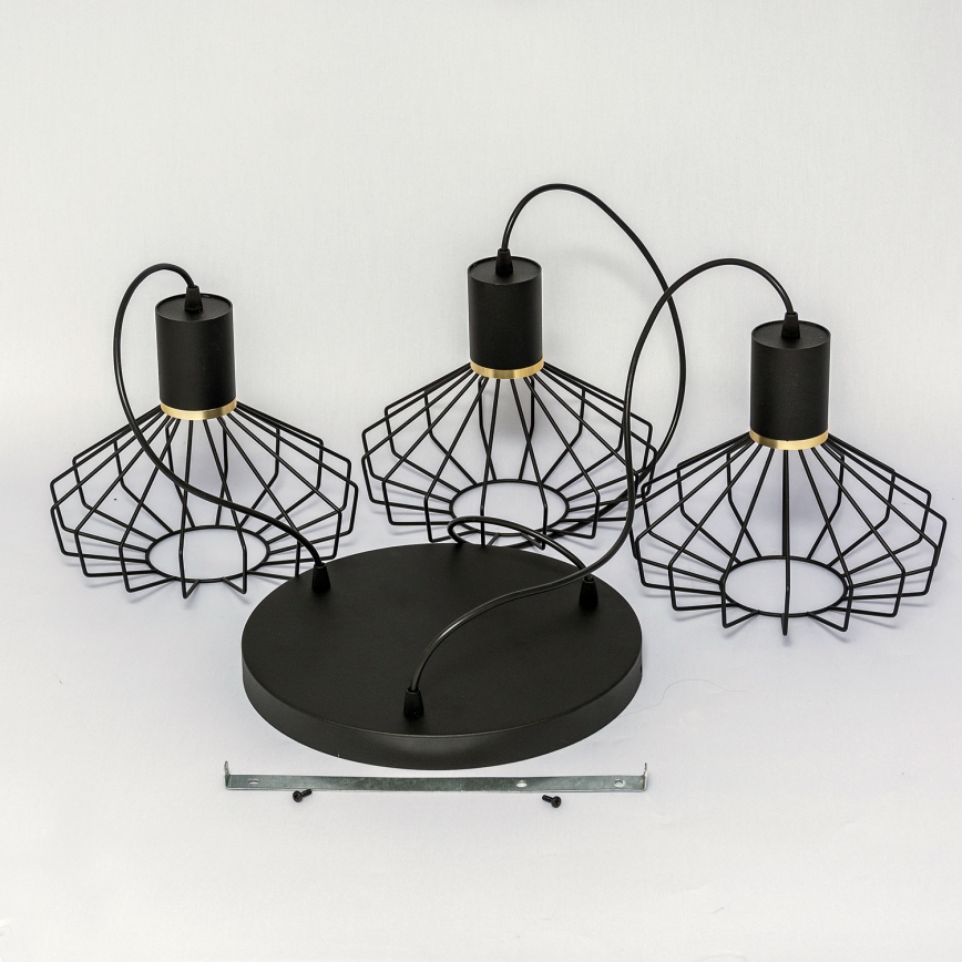 Hängeleuchte mit Kabel SOLANO 3xE27/15W/230V schwarz/gold