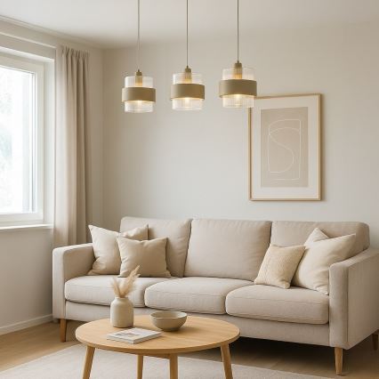 Hängeleuchte mit Kabel VALENTINO 3xE27/15W/230V beige/klar