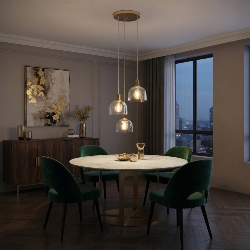 Hängeleuchte mit Kabel VIVE 3xE27/15W/230V goldfarben