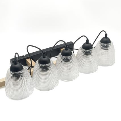 Hängeleuchte mit Kabelaufhängung LEANDRA 5xE27/15W/230V Eiche/Schwarz