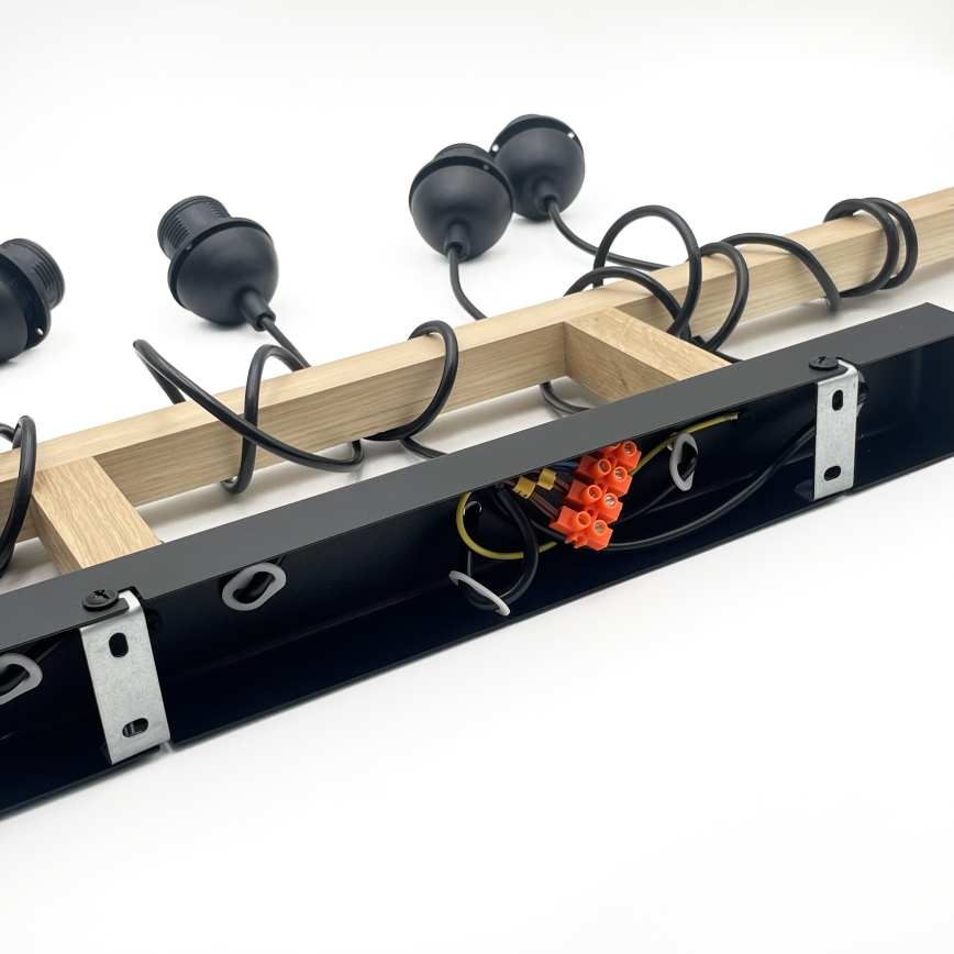 Hängeleuchte mit Kabelaufhängung LEANDRA 5xE27/15W/230V Eiche/Schwarz