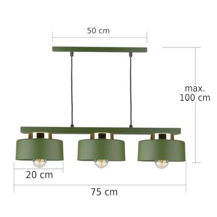 Hängeleuchte mit Seilaufhängung IGNIA 3xE27/60W/230V grün/gold