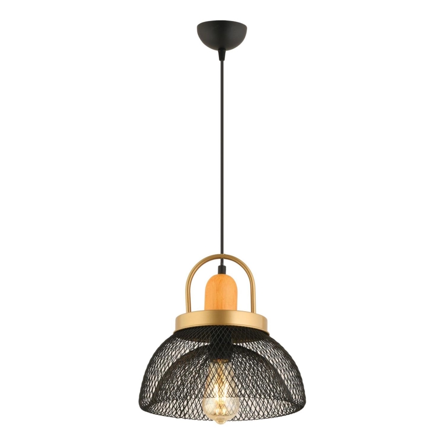 Hängeleuchte MONZA mit Seilabhängung – 1xE27/40W/230V, Ø 29 cm, schwarz/gold