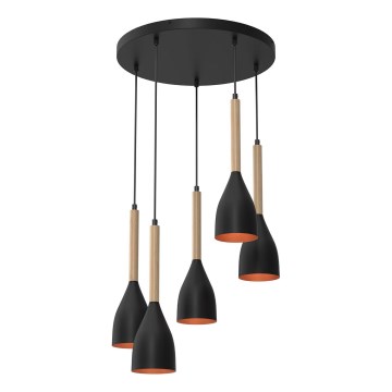 Hängeleuchte MUZA 5xE27/15W/230V schwarz/beige/kupfern/Buche