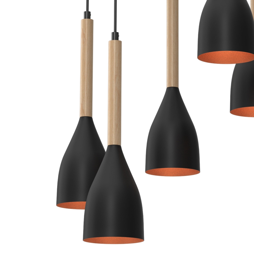 Hängeleuchte MUZA 5xE27/15W/230V schwarz/beige/kupfern/Buche