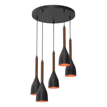 Hängeleuchte MUZA 5xE27/15W/230V schwarz/braun/kupfern/Buche