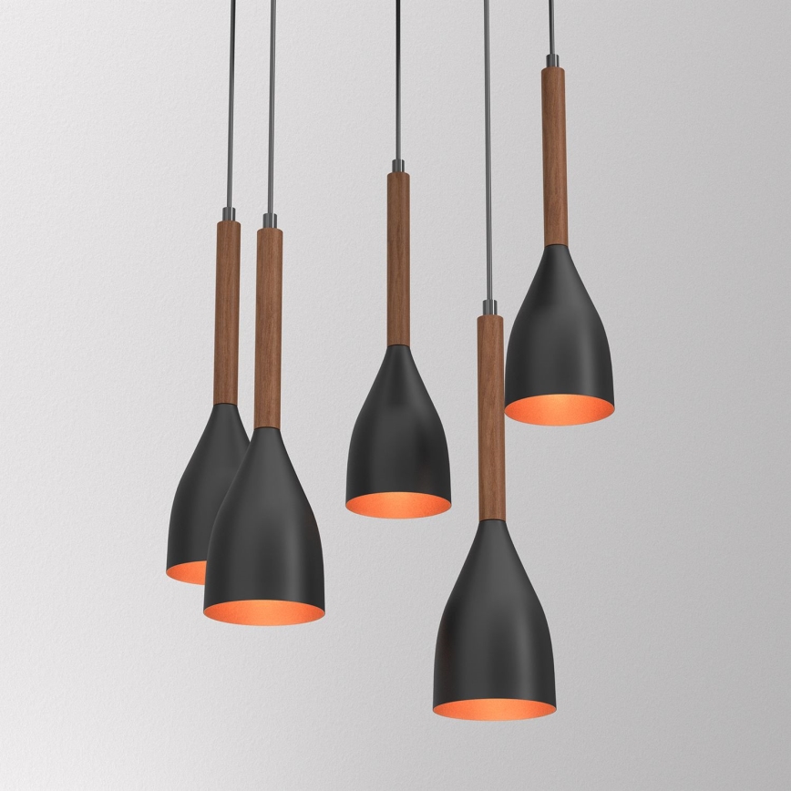 Hängeleuchte MUZA 5xE27/15W/230V schwarz/braun/kupfern/Buche