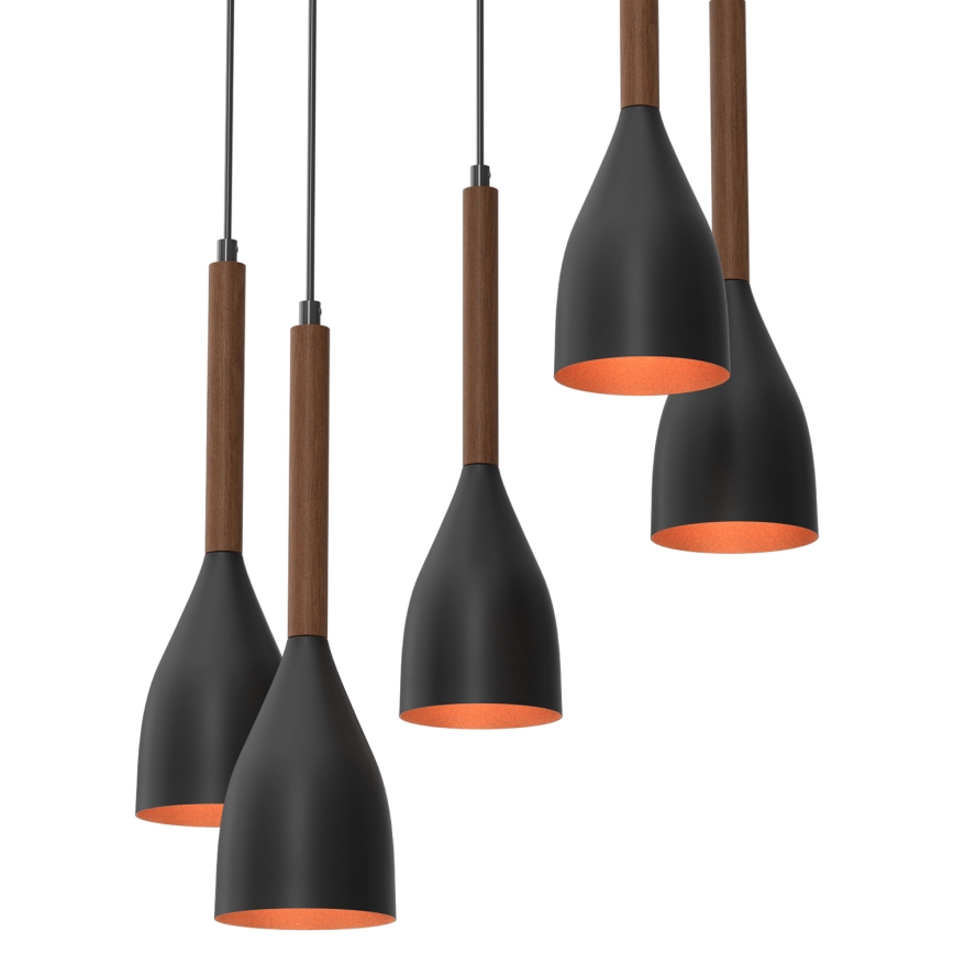 Hängeleuchte MUZA 5xE27/15W/230V schwarz/braun/kupfern/Buche