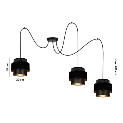 Hängeleuchte NESS 3xE27/60W/230V Spinne schwarz