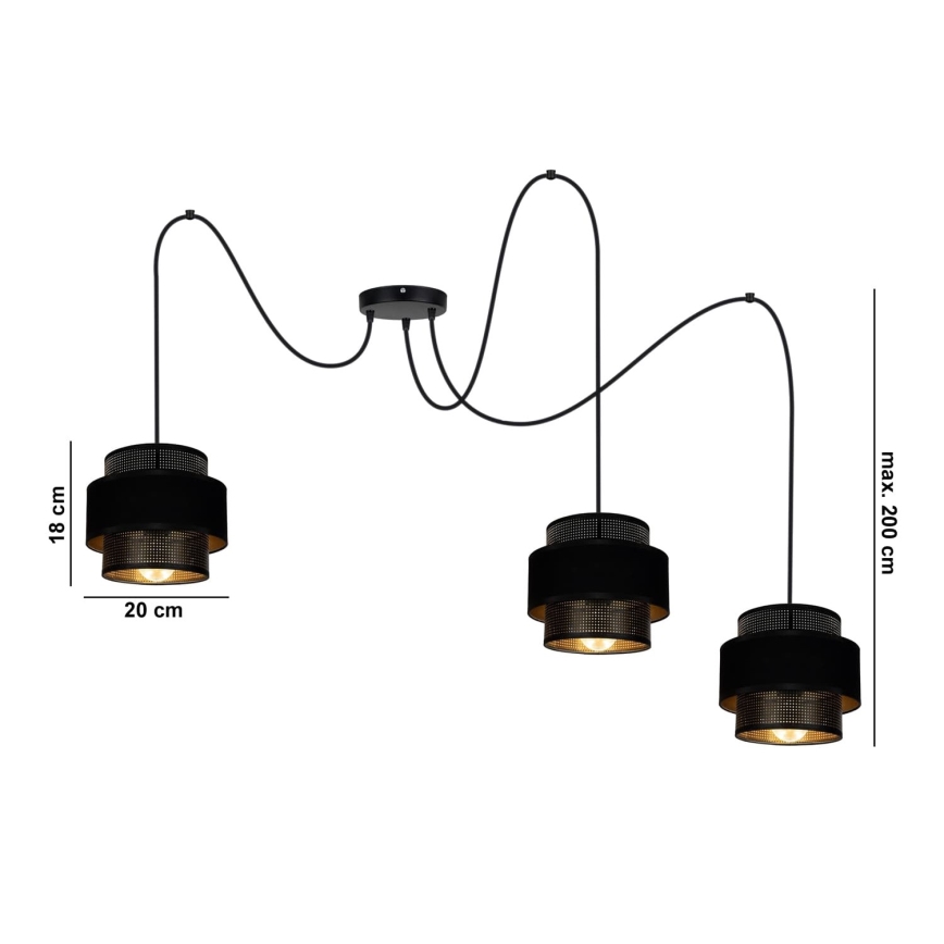 Hängeleuchte NESS 3xE27/60W/230V Spinne schwarz