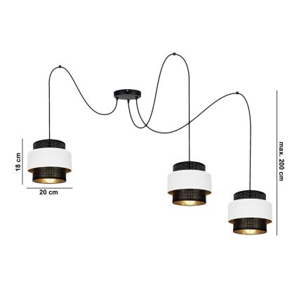 Hängeleuchte NESS 3xE27/60W/230V Spinne schwarz/weiß