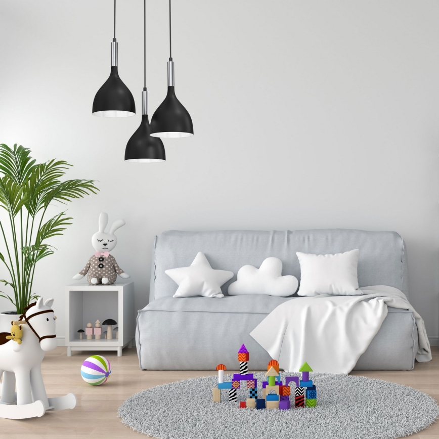 Hängeleuchte NOAK 3xE27/15W/230V schwarz/glänzendes Chrom