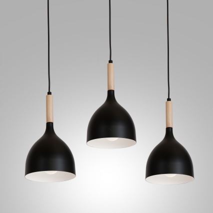 Hängeleuchte NOAK WOOD 3xE27/15W/230V schwarz/Buche